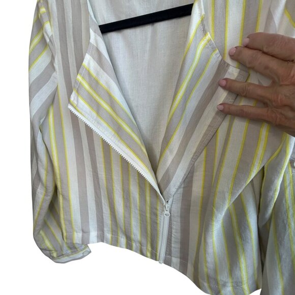 209 WST New York Striped Linen Blend Side Zip Lightweight Jacket Size 6 - Picture 2 of 9